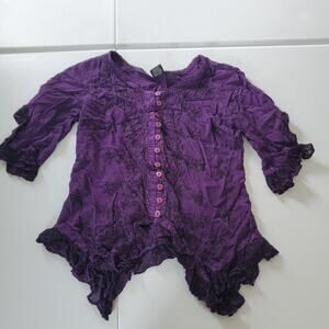 Y2K Fairy Grunge Shirt Womens Medium Purple Embroidered Lace Button Front Boho